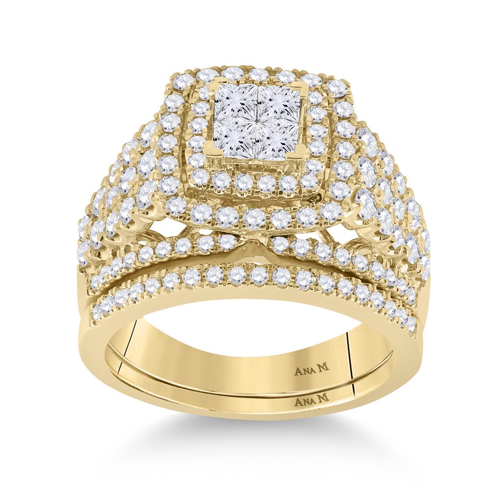 14k Yellow Gold Princess Diamond Bridal Wedding Ring Set 1-3/4 Cttw