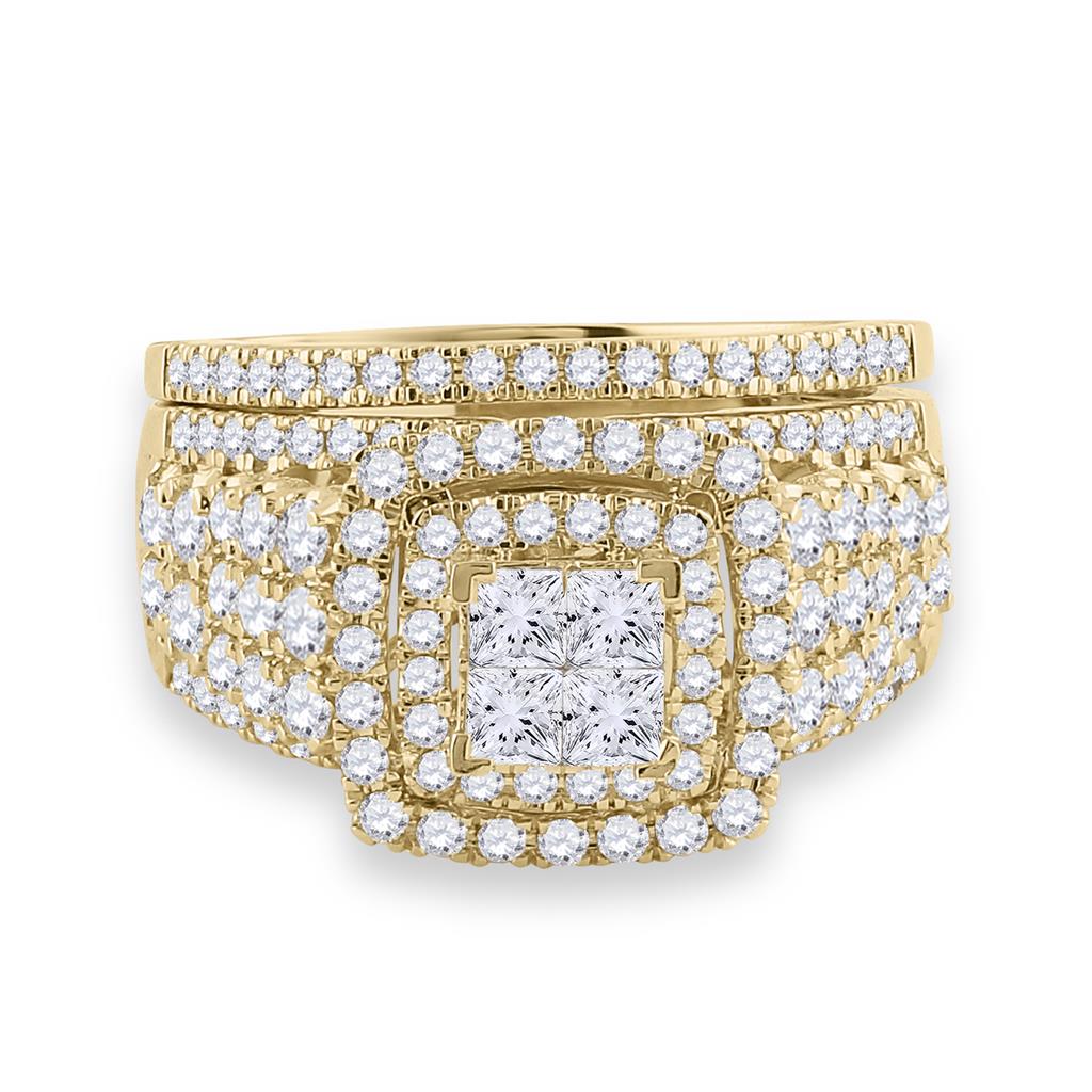 14k Yellow Gold Princess Diamond Bridal Wedding Ring Set 1-3/4 Cttw