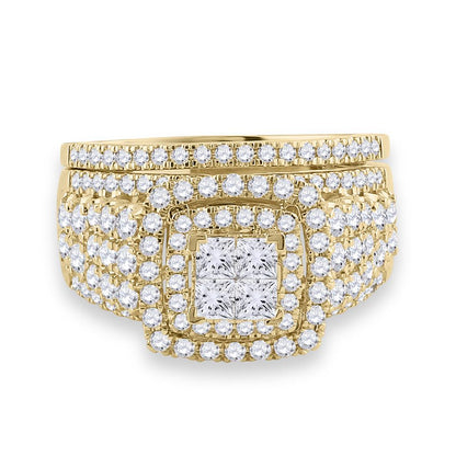 14k Yellow Gold Princess Diamond Bridal Wedding Ring Set 1-3/4 Cttw