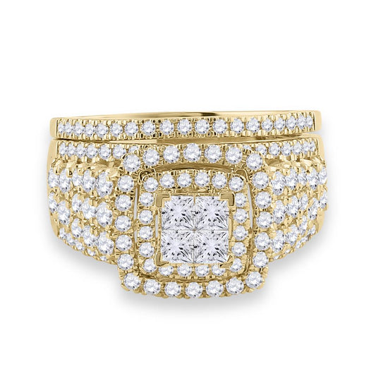 14k Yellow Gold Princess Diamond Bridal Wedding Ring Set 1-3/4 Cttw