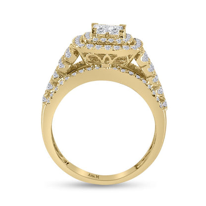 14k Yellow Gold Princess Diamond Bridal Wedding Ring Set 1-3/4 Cttw