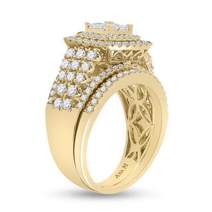 14k Yellow Gold Princess Diamond Bridal Wedding Ring Set 1-3/4 Cttw
