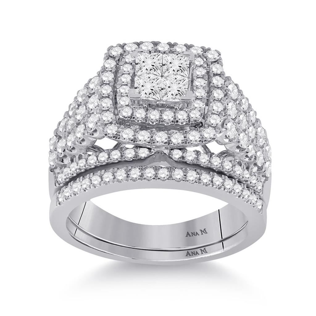 14k White Gold Princess Diamond Bridal Wedding Ring Set 1-3/4 Cttw