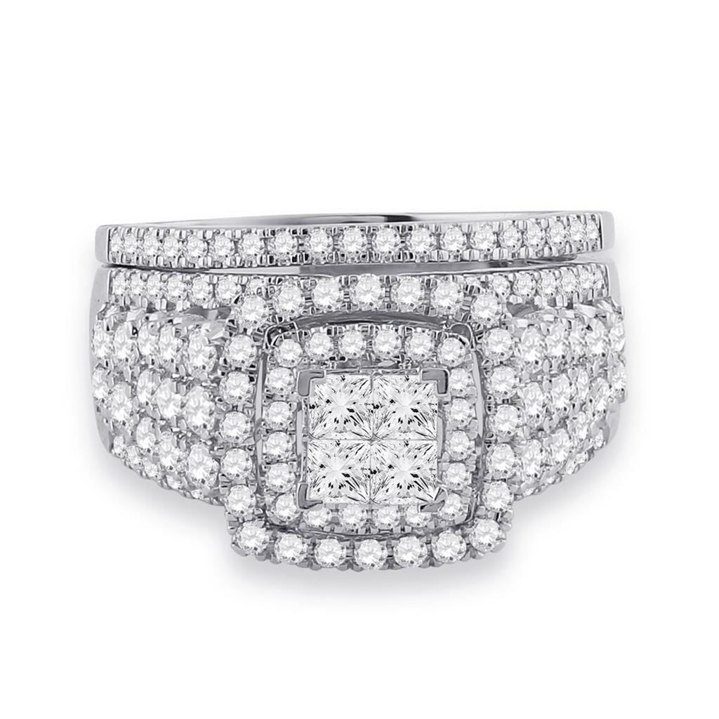 14k White Gold Princess Diamond Bridal Wedding Ring Set 1-3/4 Cttw