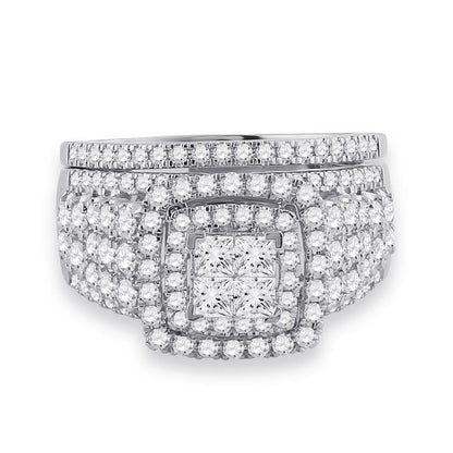14k White Gold Princess Diamond Bridal Wedding Ring Set 1-3/4 Cttw