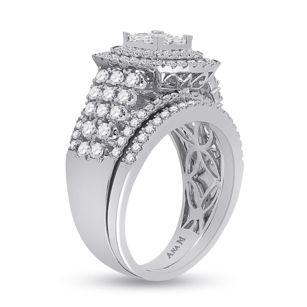 14k White Gold Princess Diamond Bridal Wedding Ring Set 1-3/4 Cttw