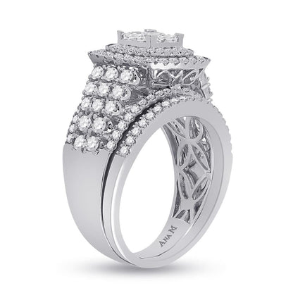 14k White Gold Princess Diamond Bridal Wedding Ring Set 1-3/4 Cttw