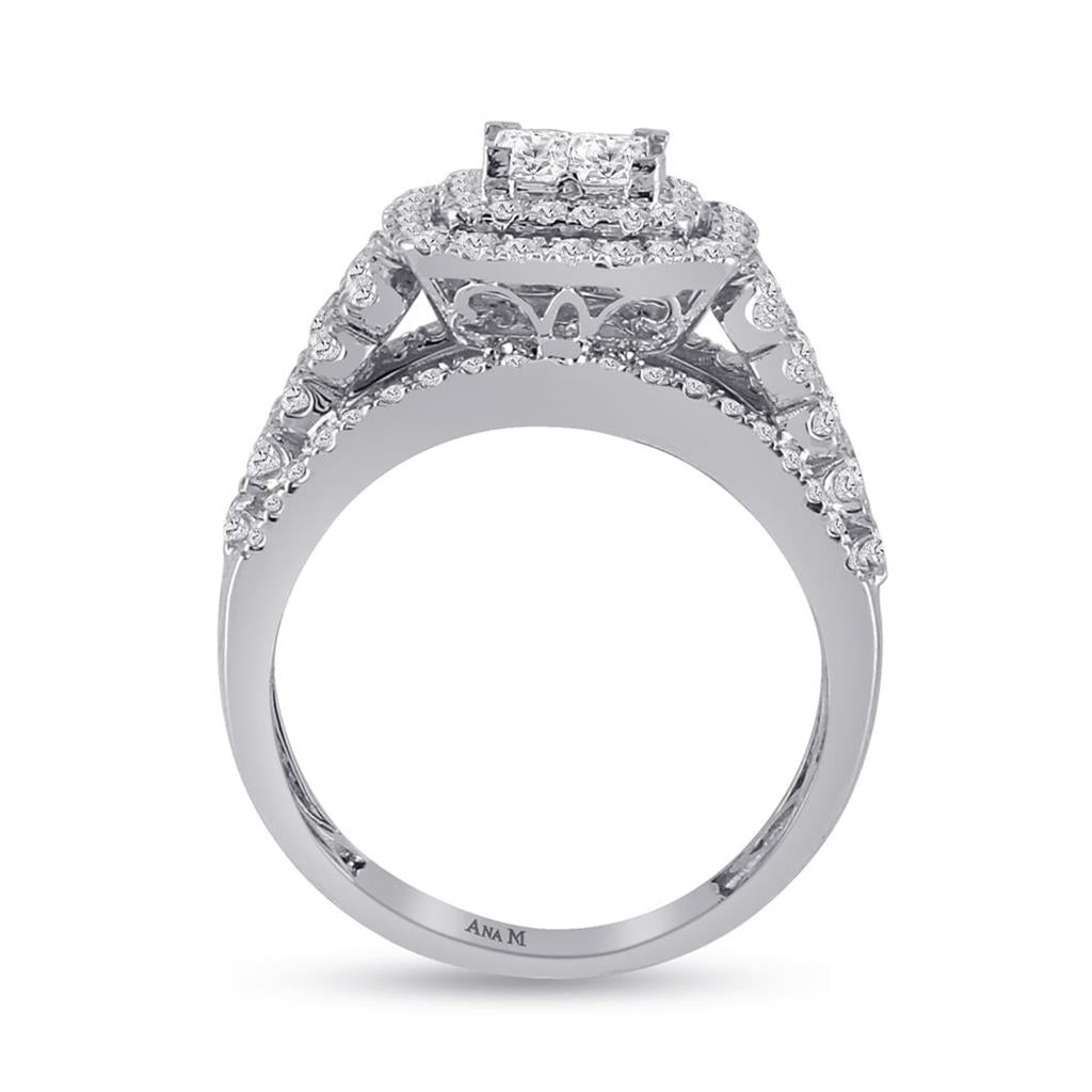 14k White Gold Princess Diamond Bridal Wedding Ring Set 1-3/4 Cttw