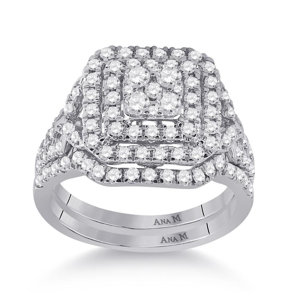 14k White Gold Round Diamond Bridal Wedding Ring Set 1-1/4 Cttw