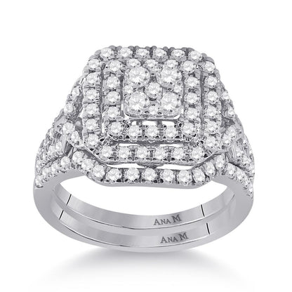 14k White Gold Round Diamond Bridal Wedding Ring Set 1-1/4 Cttw