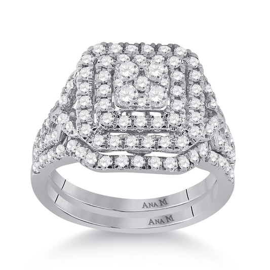 14k White Gold Round Diamond Bridal Wedding Ring Set 1-1/4 Cttw