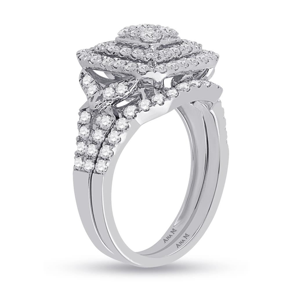 14k White Gold Round Diamond Bridal Wedding Ring Set 1-1/4 Cttw