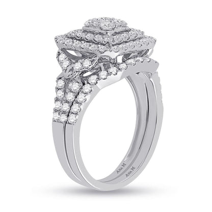14k White Gold Round Diamond Bridal Wedding Ring Set 1-1/4 Cttw