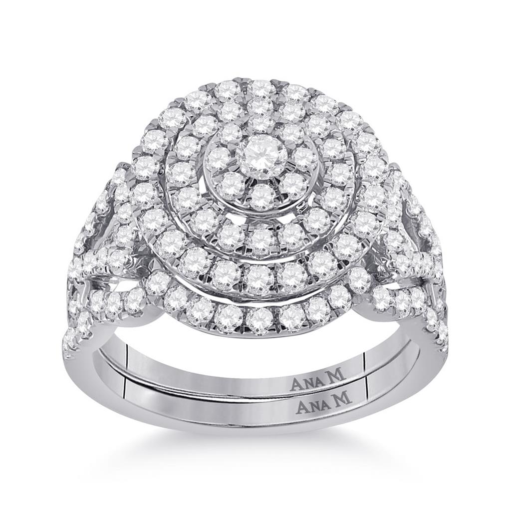 14k White Gold Round Diamond Bridal Wedding Ring Set 1-1/3 Cttw