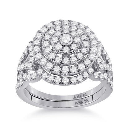 14k White Gold Round Diamond Bridal Wedding Ring Set 1-1/3 Cttw
