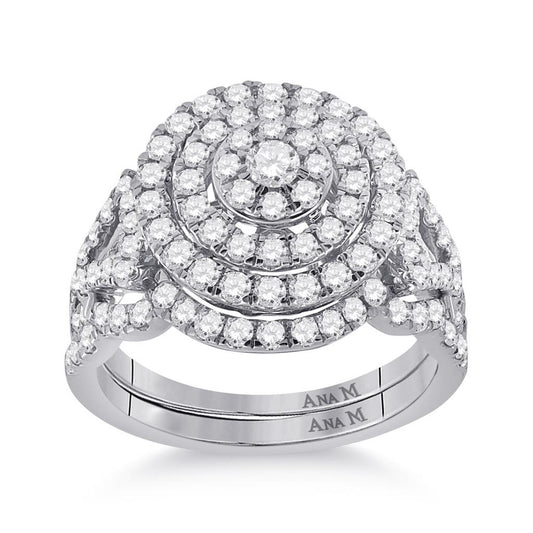 14k White Gold Round Diamond Bridal Wedding Ring Set 1-1/3 Cttw