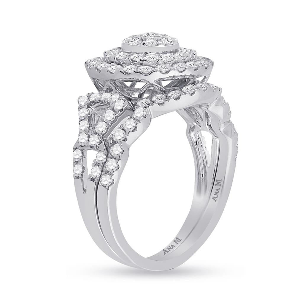 14k White Gold Round Diamond Bridal Wedding Ring Set 1-1/3 Cttw