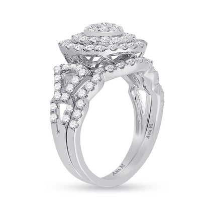 14k White Gold Round Diamond Bridal Wedding Ring Set 1-1/3 Cttw