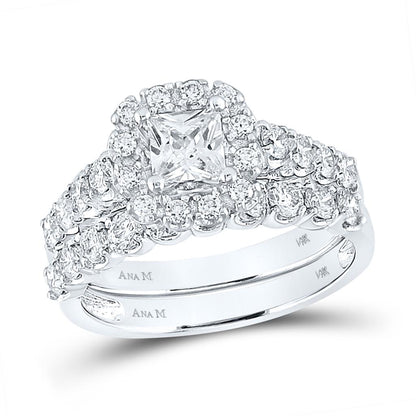 14k White Gold Princess Diamond Bridal Wedding Ring Set 2 Cttw (Certified)