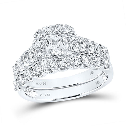 14k White Gold Princess Diamond Bridal Wedding Ring Set 2 Cttw (Certified)