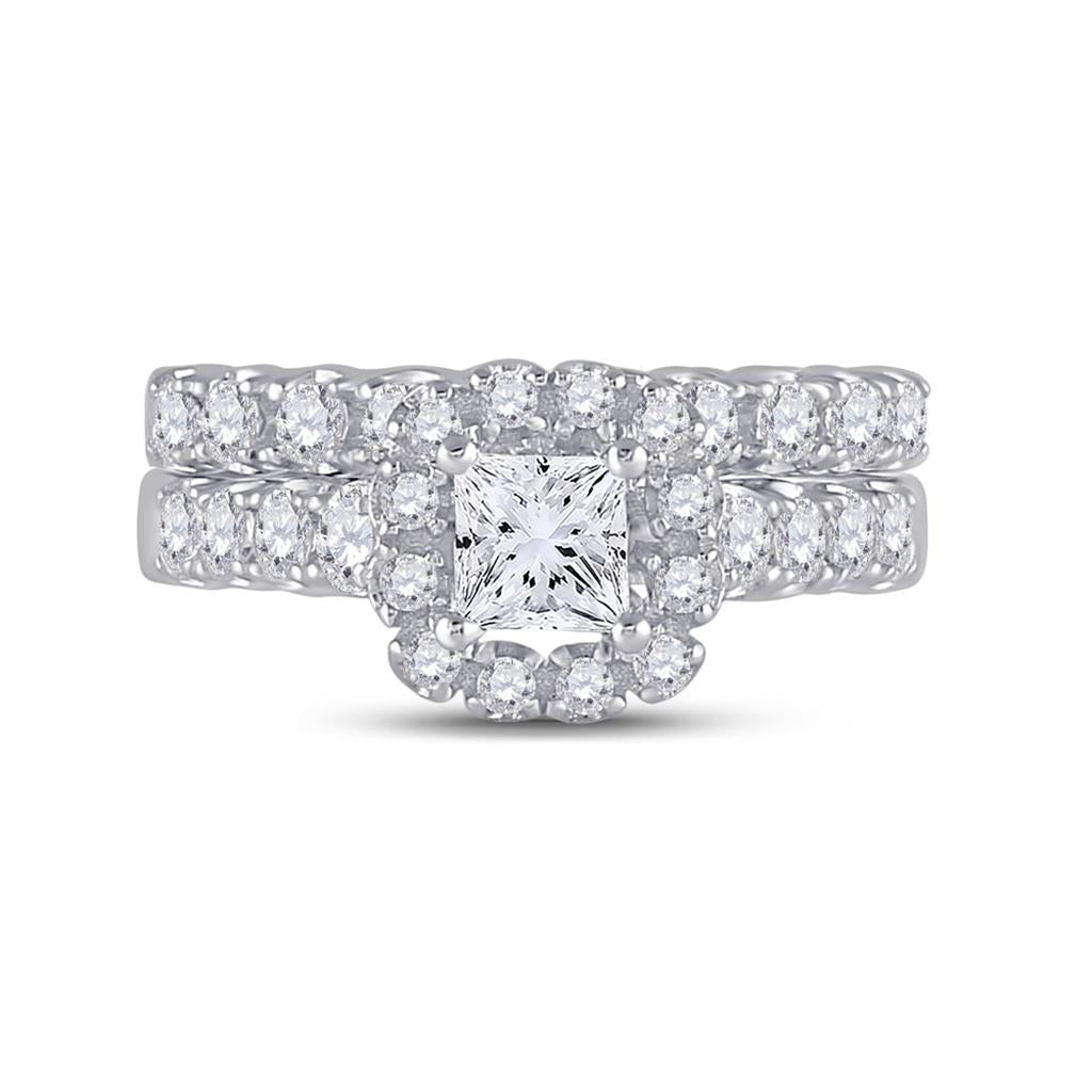 14k White Gold Princess Diamond Bridal Wedding Ring Set 2 Cttw (Certified)