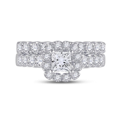 14k White Gold Princess Diamond Bridal Wedding Ring Set 2 Cttw (Certified)