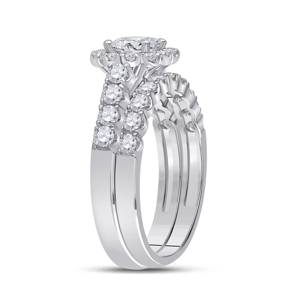 14k White Gold Princess Diamond Bridal Wedding Ring Set 2 Cttw (Certified)