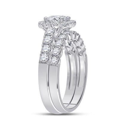 14k White Gold Princess Diamond Bridal Wedding Ring Set 2 Cttw (Certified)