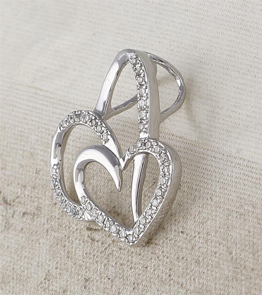 14k White Gold Round Diamond Heart Pendant 1/6 Cttw