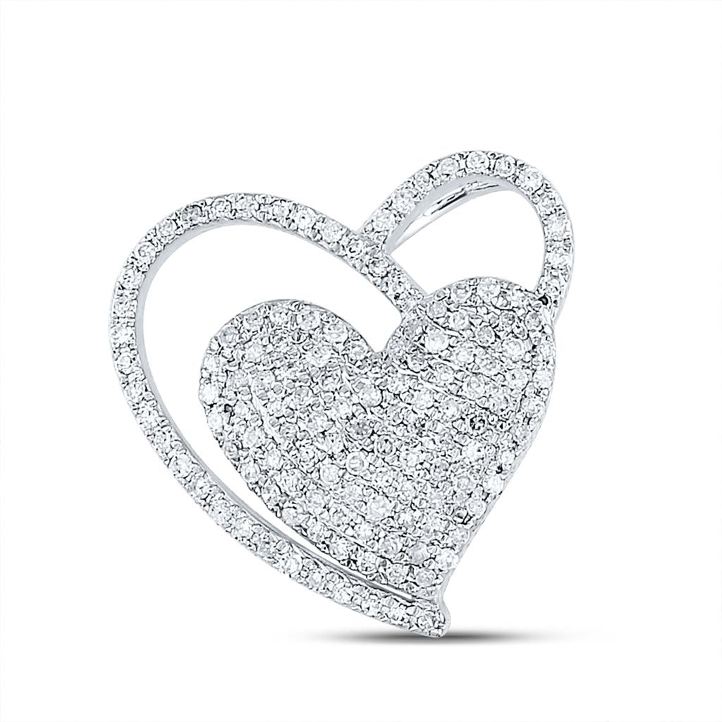 14k White Gold Round Diamond Heart Pendant 3/8 Cttw