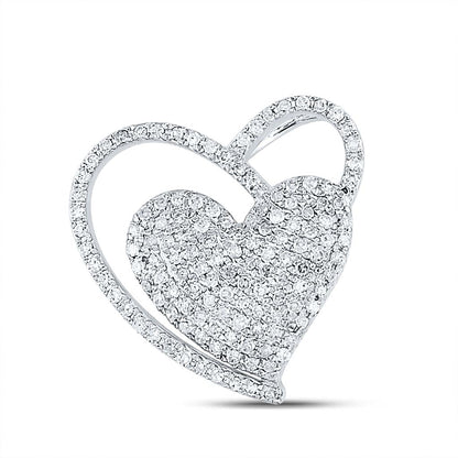 14k White Gold Round Diamond Heart Pendant 3/8 Cttw