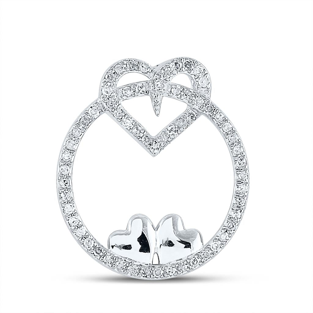 14k White Gold Round Diamond Circle Heart Pendant 1/5 Cttw