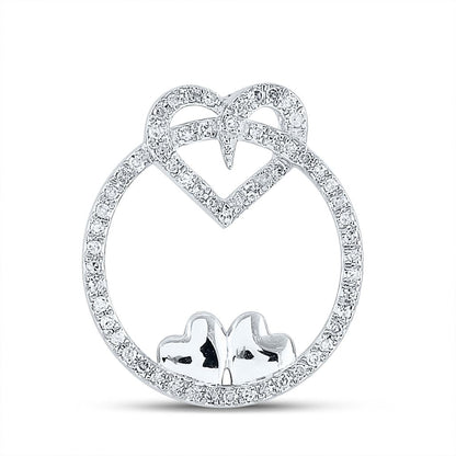14k White Gold Round Diamond Circle Heart Pendant 1/5 Cttw