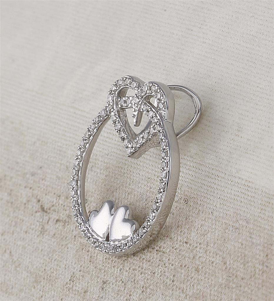 14k White Gold Round Diamond Circle Heart Pendant 1/5 Cttw