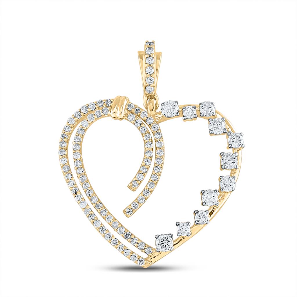 14k Yellow Gold Round Diamond Heart Pendant 5/8 Cttw