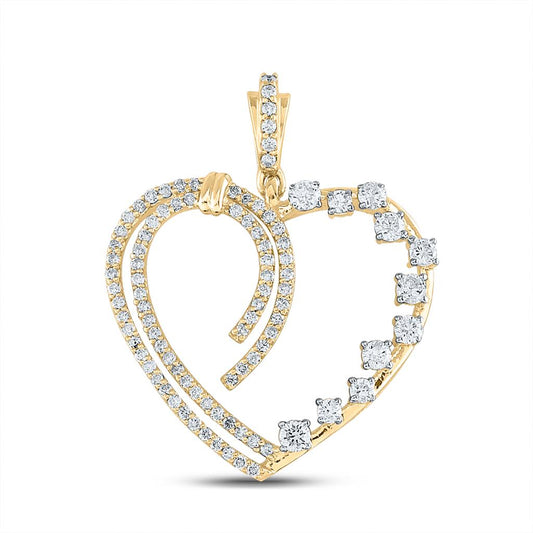14k Yellow Gold Round Diamond Heart Pendant 5/8 Cttw