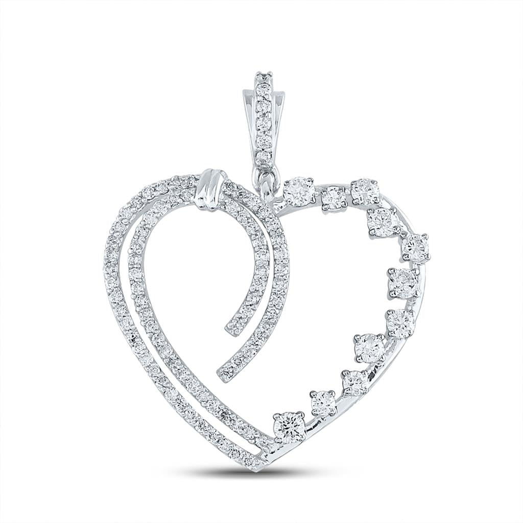 14k White Gold Round Diamond Heart Pendant 5/8 Cttw