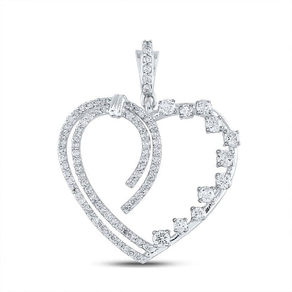 14k White Gold Round Diamond Heart Pendant 5/8 Cttw