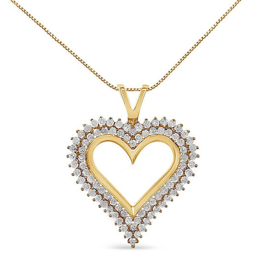 Original Haus of Brilliance 10K Yellow Gold Plated .925 Sterling Silver 1.00 Cttw Diamond Heart 18" Pendant Necklace (I-J Color, I2-I3 Clarity)