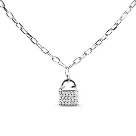 Original Haus of Brilliance .925 Sterling Silver 1/4 Cttw Diamond Lock 16" Pendant Necklace with Paperclip Chain (H-I Color, SI2-I1 Clarity)