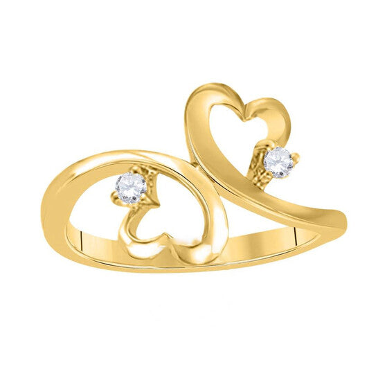 Original Maulijewels 0.10 Carat Diamond Two Stone Heart Shape Engagement Wedding Rings For Women In 10K Solid Yellow Gold