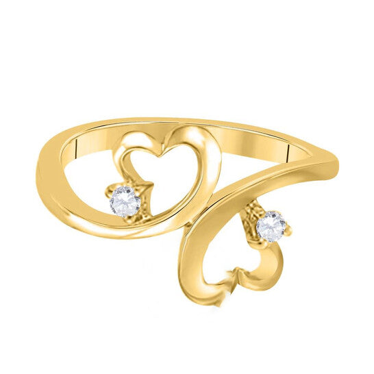 Original Maulijewels 0.10 Carat Diamond Two Stone Heart Shape Engagement Wedding Rings For Women In 10K Solid Yellow Gold