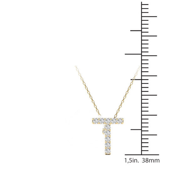 Original Maulijewels 0.10 Carat Natural Diamond Initial " T " Necklace Pendant In 14K Yellow Gold With 18" Cable Chain