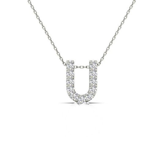 Original Maulijewels 0.11 Carat Natural Diamond Initial " U " Necklace Pendant In 14K White Gold With 18" Cable Chain