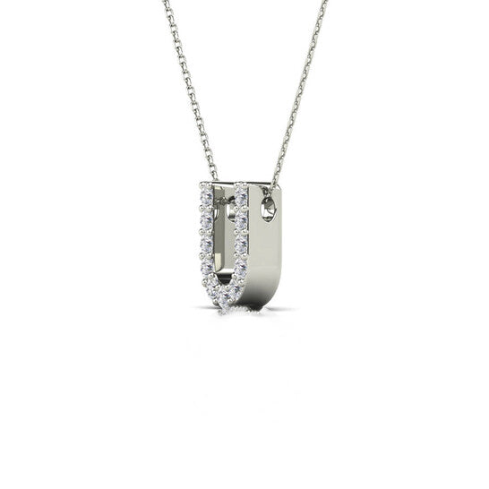 Original Maulijewels 0.11 Carat Natural Diamond Initial " U " Necklace Pendant In 14K White Gold With 18" Cable Chain