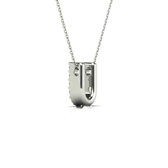 Original Maulijewels 0.11 Carat Natural Diamond Initial " U " Necklace Pendant In 14K White Gold With 18" Cable Chain