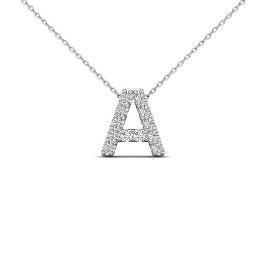 Original Maulijewels 0.12 Carat Natural White Diamond Initital " A " Pendant Necklace In 14K Solid White Gold With 18" Cable Chain