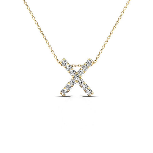 Original Maulijewels 0.13 Carat Natural Diamond Initial " X " Pendant Necklace In 14K Yellow Gold With 18" Cable Chain