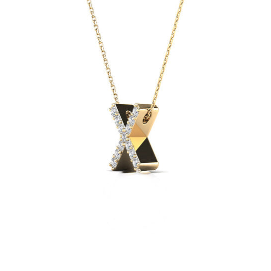 Original Maulijewels 0.13 Carat Natural Diamond Initial " X " Pendant Necklace In 14K Yellow Gold With 18" Cable Chain