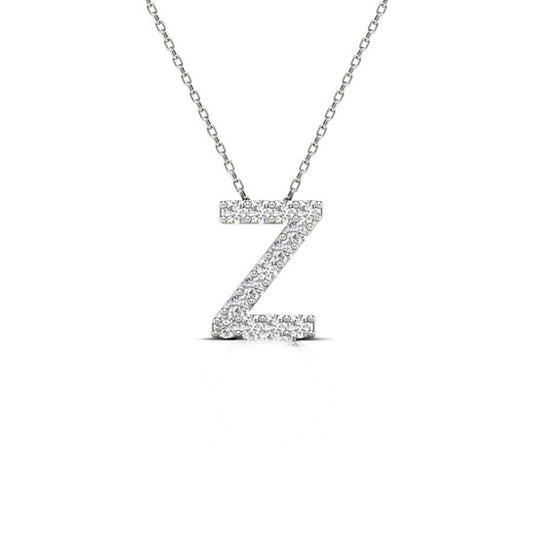 Original Maulijewels 0.13 Carta Natural Round White Diamond Prong Set Initial " Z " Necklace Pendant In 14K Solid White Gold With 18" Cable Chain